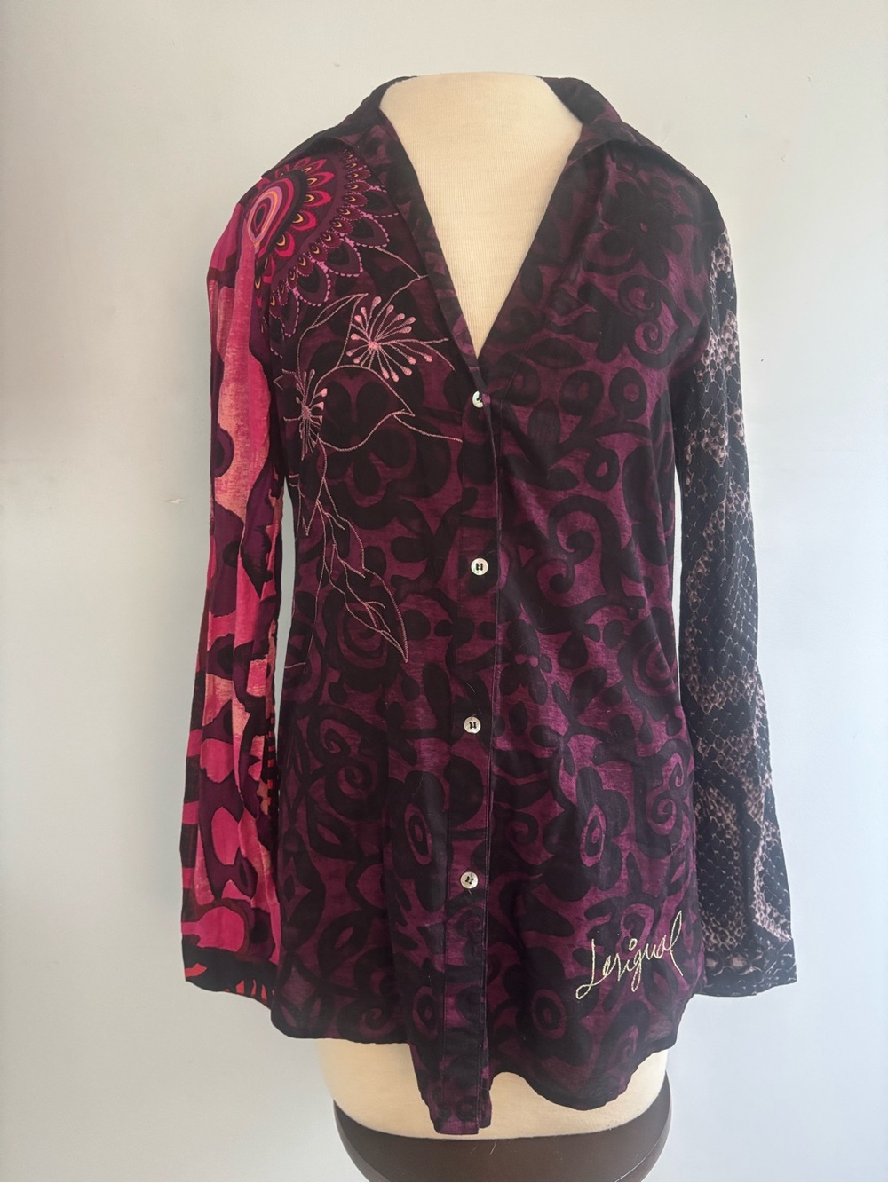 Desigual Purple and Pink Mixed-Print Button Down Shirt